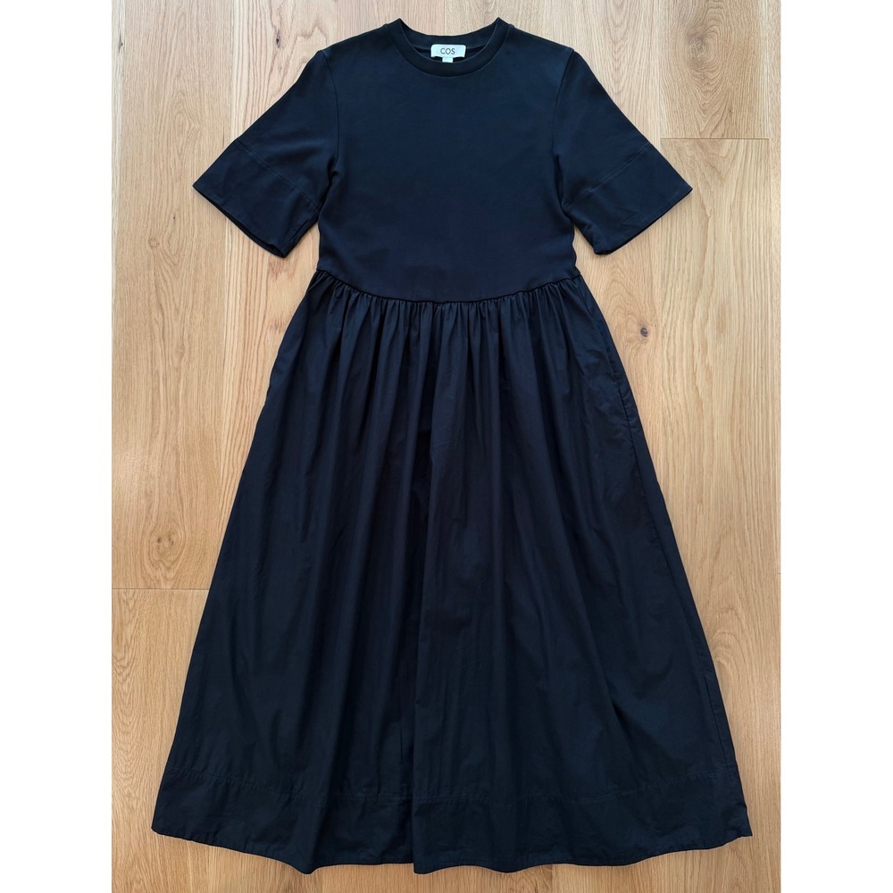 COS Jersey and Poplin Cotton Short Sleeve Midi Dress Black XS